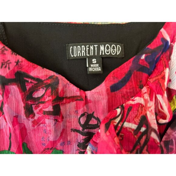Dolls Kill Current Mood Pink Graffiti Bustier Top Size Small Asymmetrical Grunge - Picture 5 of 7